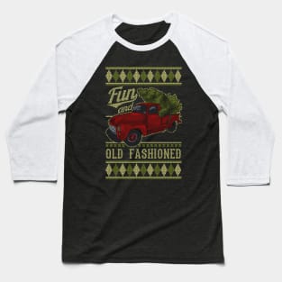 Vintage Style Farm Red Truck with Christmas Tree Baseball T-Shirt